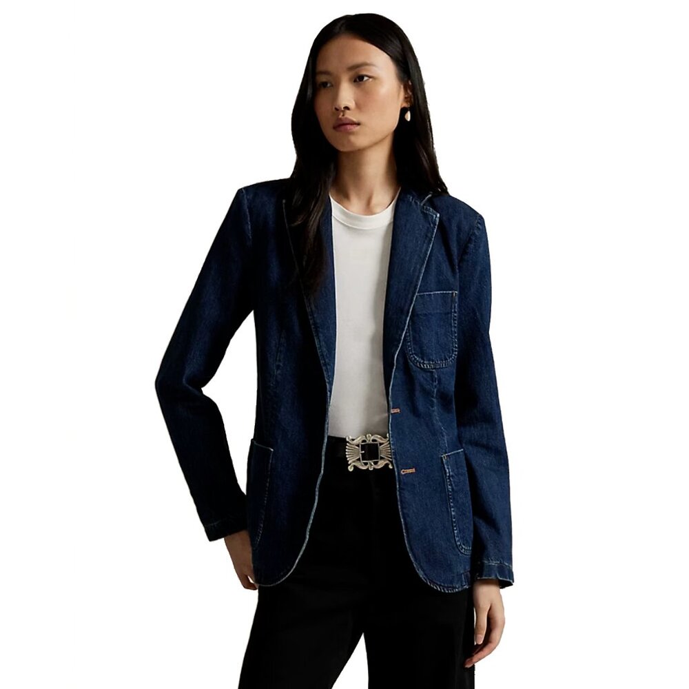 NWT Polo Ralph Lauren Denim Blazer Single Breasted Dark Nelle Wash - Picture 2 of 11